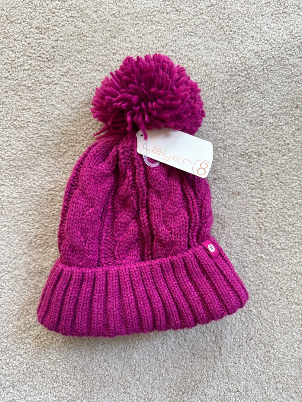 Layer 8 Cable Knit Pom Beanie - Fuchsia